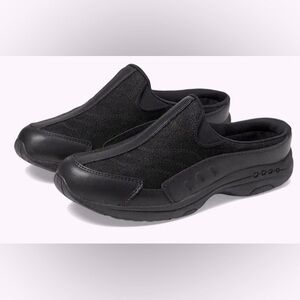 Easy Spirit Womens Traveltime Leather Clogs 9.5N Black Slip On Comfort Shoe EUC